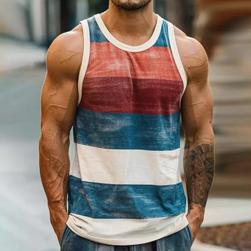 Vintage Striped Graphic Tank Tops