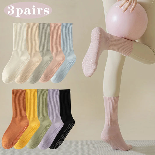 3 Pairs of Cotton Anti Slip Yoga Socks