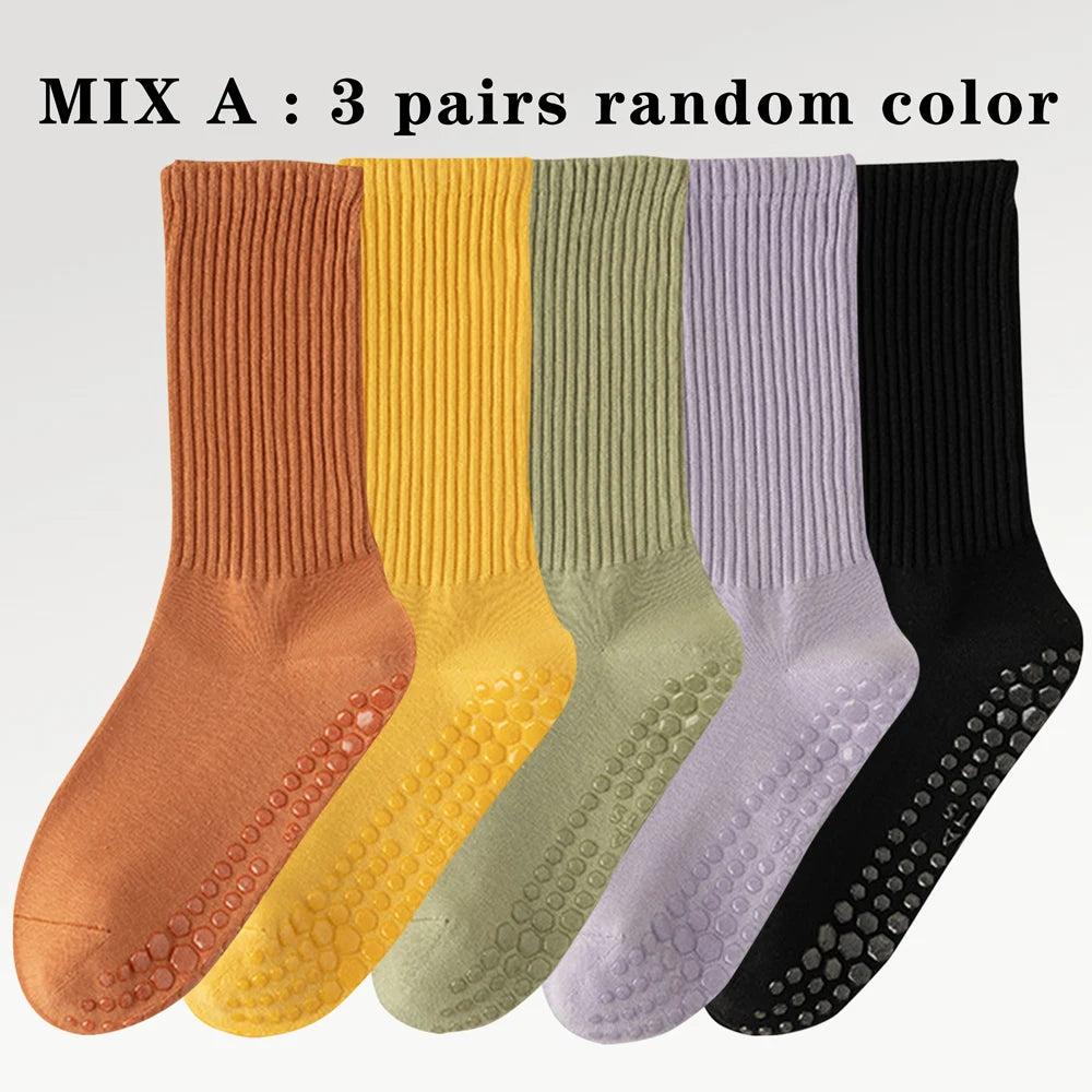 3 Pairs of Cotton Anti Slip Yoga Socks