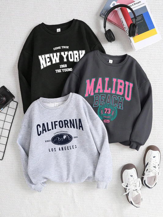New York/ California/ Malibu Letter Sweatshirts