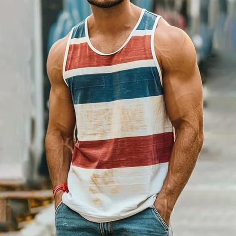 Vintage Striped Graphic Tank Tops